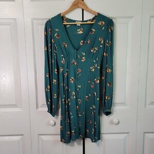 Billabong Days On End Dress Size LG Emerald Floral Babydoll Cottagecore Feminine